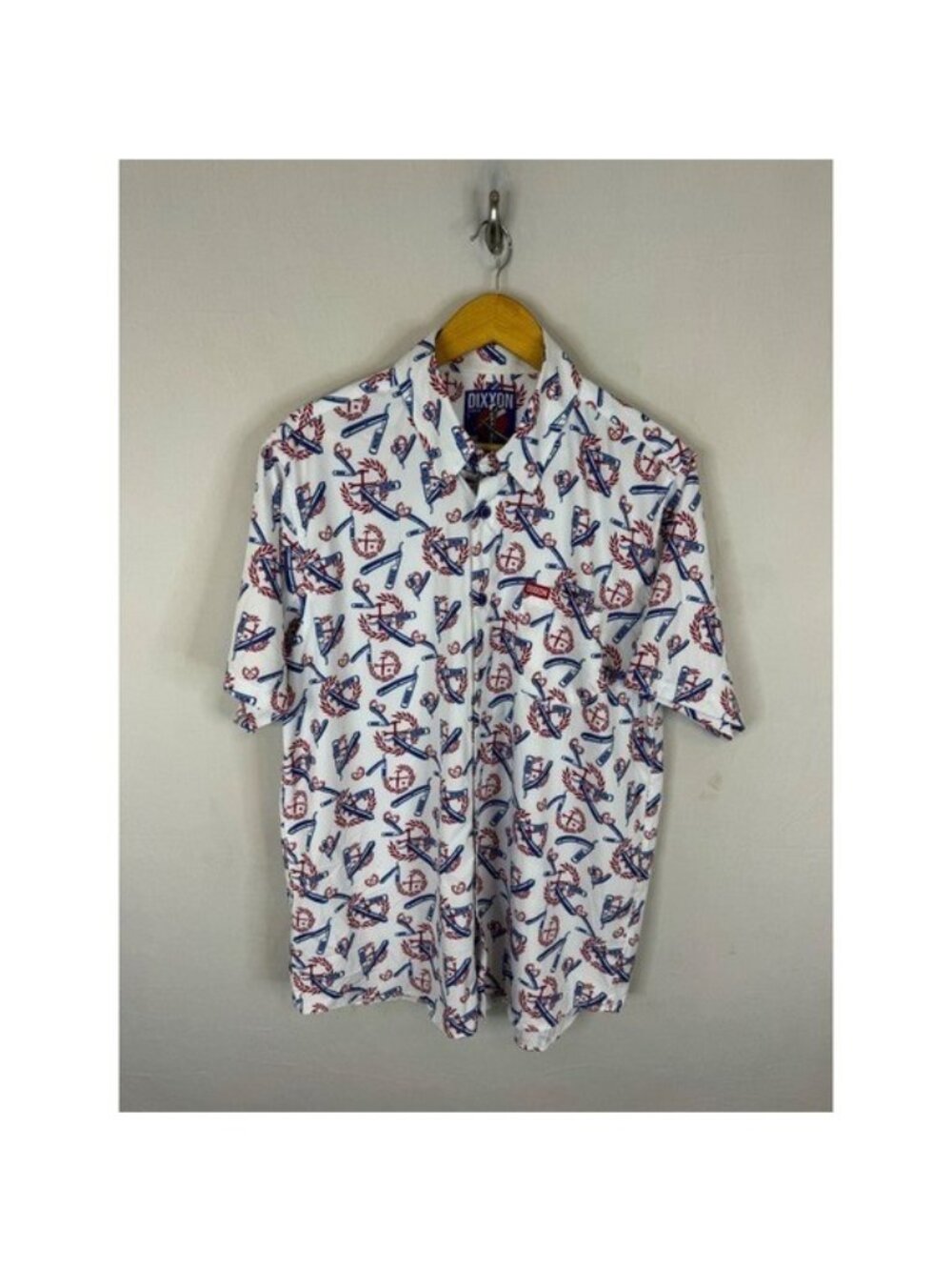 Dixxon Flannel Co The High and Tight Barber Shirt White Red Blue Mens Large